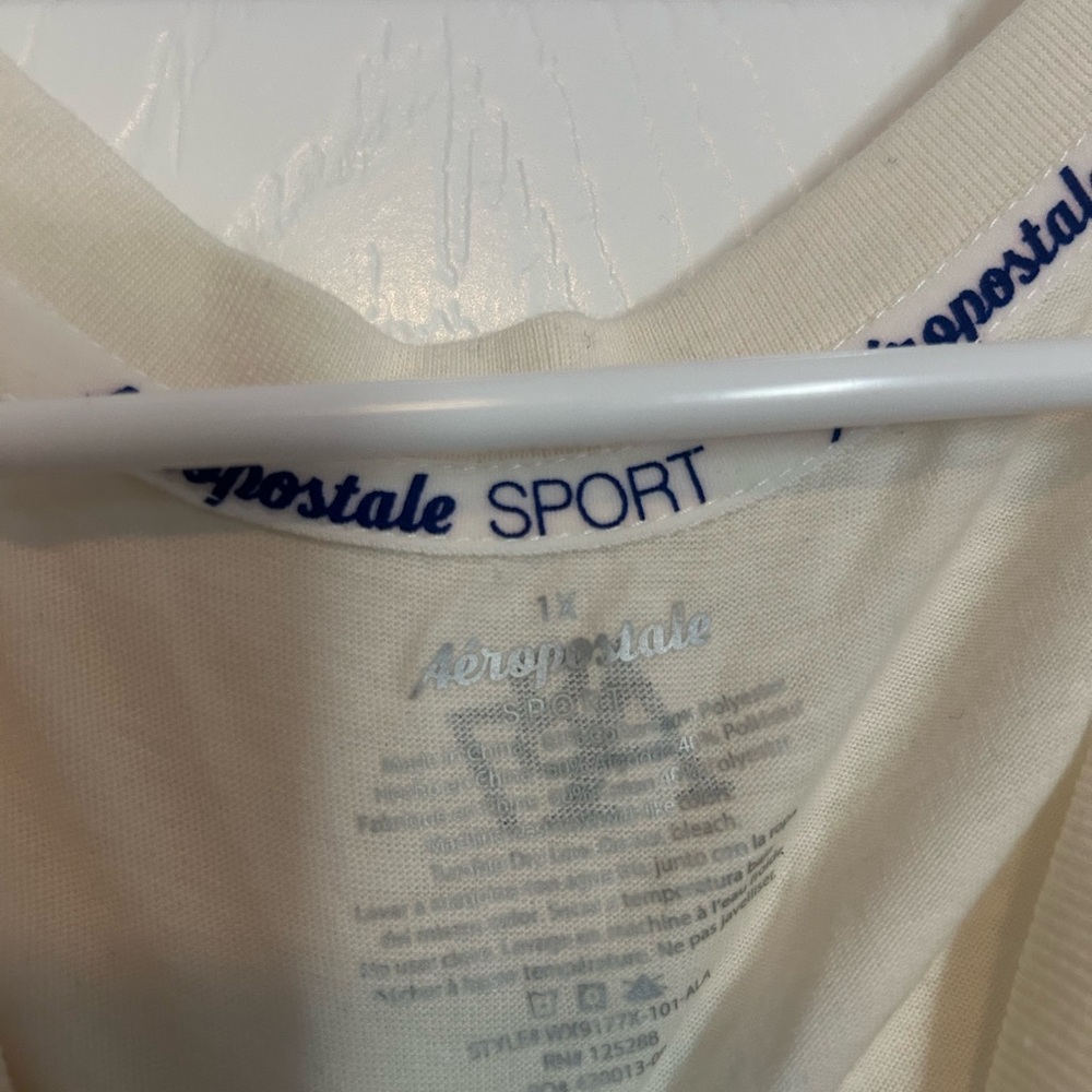 Aeropostale Ivory Crewneck Tee with Navy Logo Trim